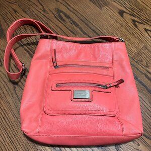 Tignanello Coral Leather Crossbody Bag with 10 pockets and wallet organizer
